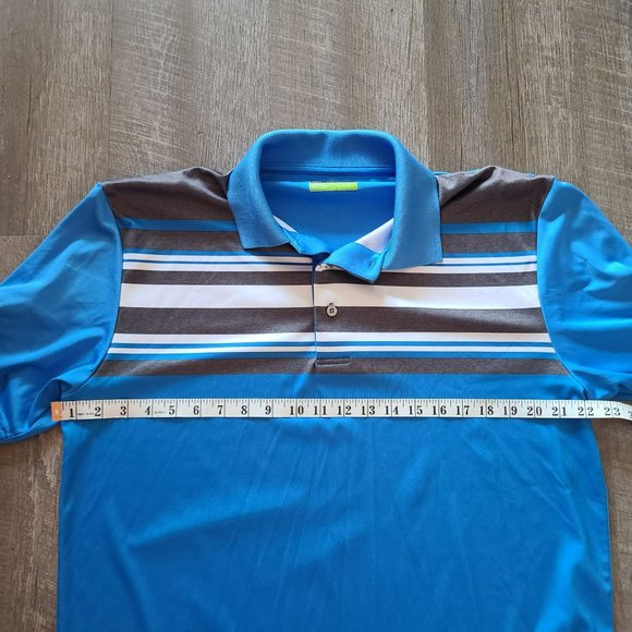 PGA Tour Pro Series US L Blue Striped Polo Short Sleeve Shirt Golf - Picture 7 of 8